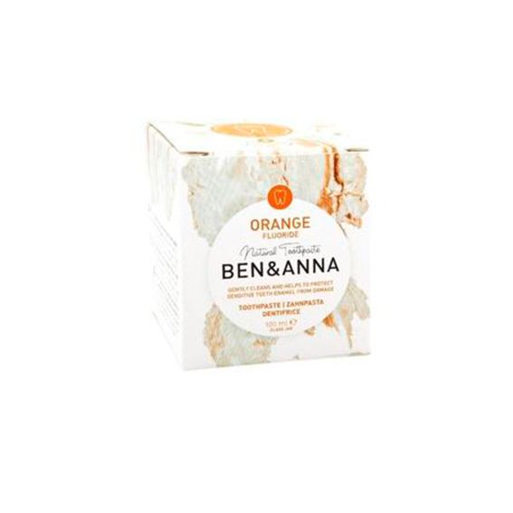 Packaging dentífrico con Flúor, sabor naranja - Ben & Anna