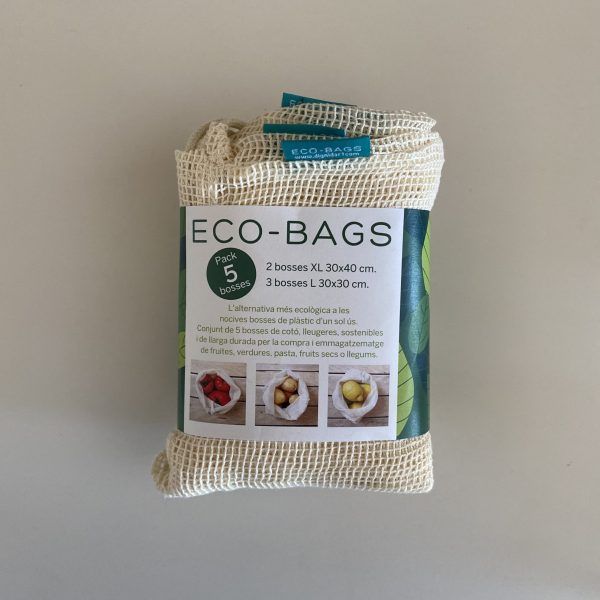 Eco-bags, Pack de 5 bolsas algodón orgánico malla - Dignidart